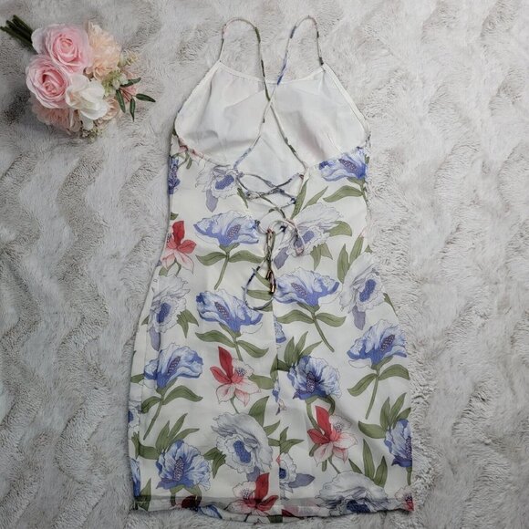By The Way Large Floral Print White Sleeveless High Neck Mini Dress Size XS - Picture 7 of 13